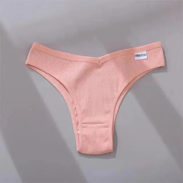 Pink cotton Brazilian thong underwear by Finetoo, V-waist ribbed fabric
