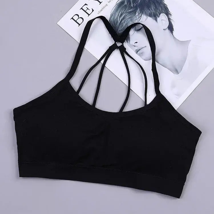 Black women's sports bra top with crisscross back straps