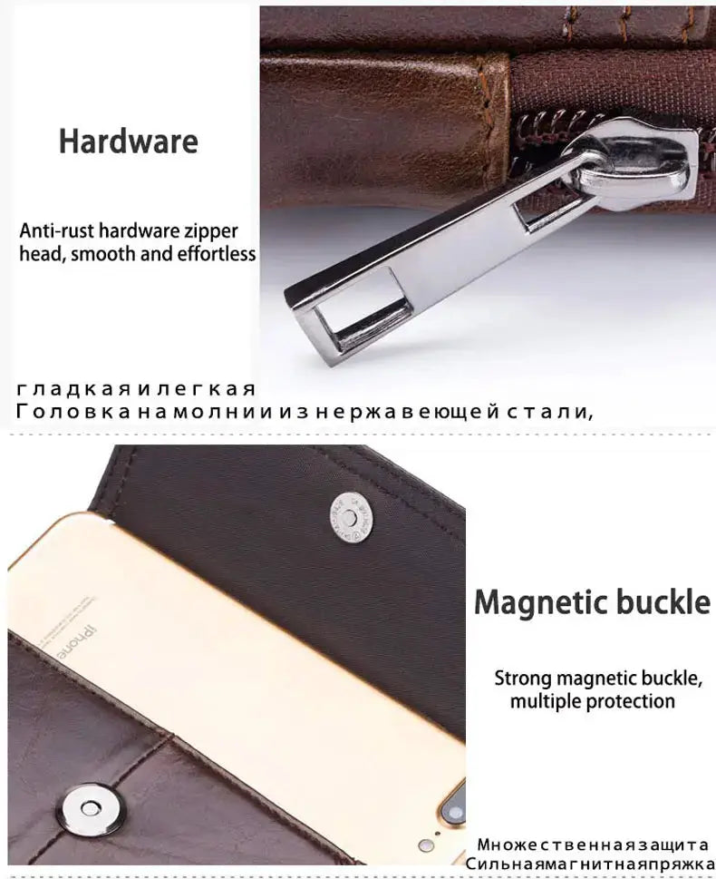 Simples Market BULLCAPTAIN men's leather belt waist pack, brown MOLLE fanny pack with zip and magnetic buckle.