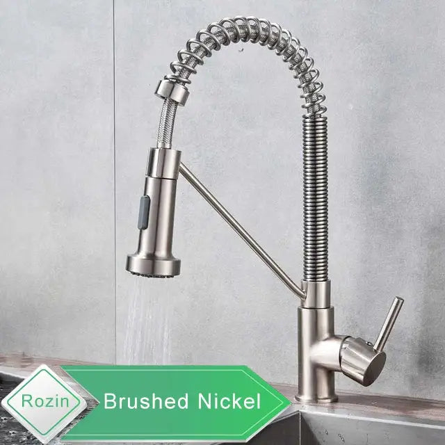 Rozin brushed nickel kitchen faucet, deck-mounted pull-down sprayer with 360° swivel