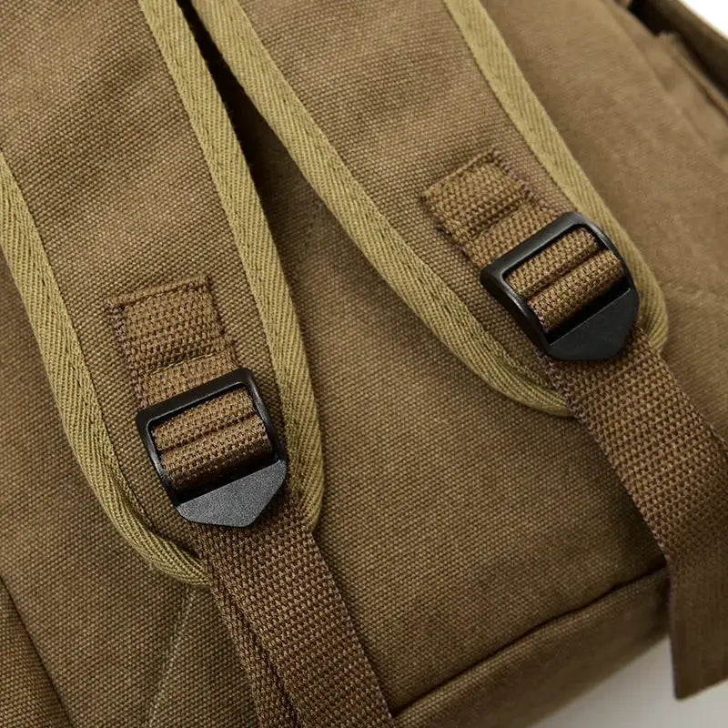 Canvas men's backpack with brown adjustable shoulder straps and black buckles, Simples Market