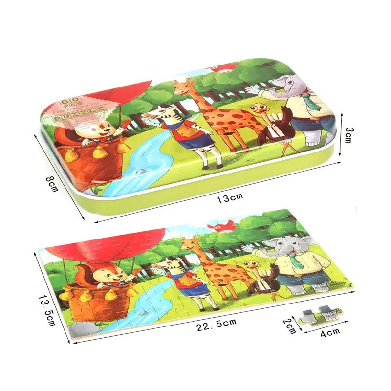 Wooden Puzzle Toys 60 Pieces For Children Cartoon Vehicles And Animals Educational Baby Learning Gift