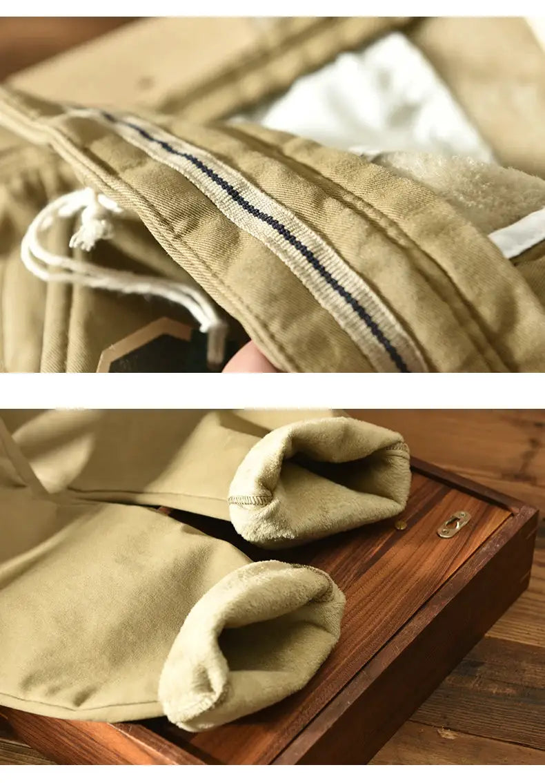 HIQOR 2025 men's winter pants, khaki cotton with fleece lining and safari-style loose fit