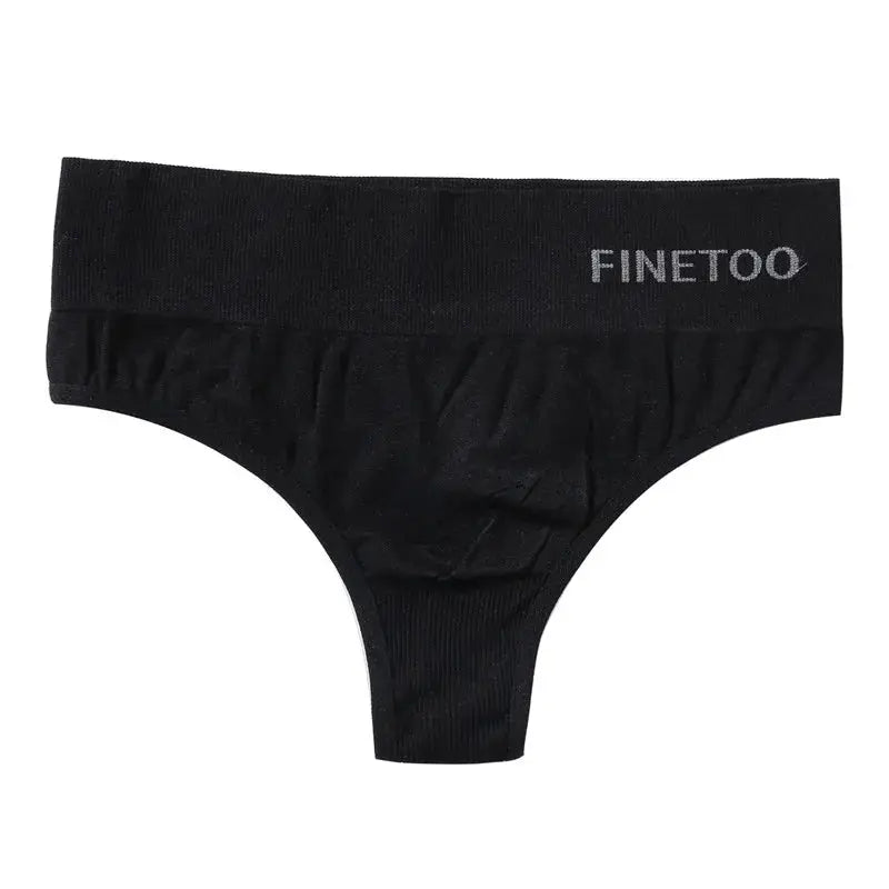 FINETOO black high-waist thong underwear for women, sexy lingerie.