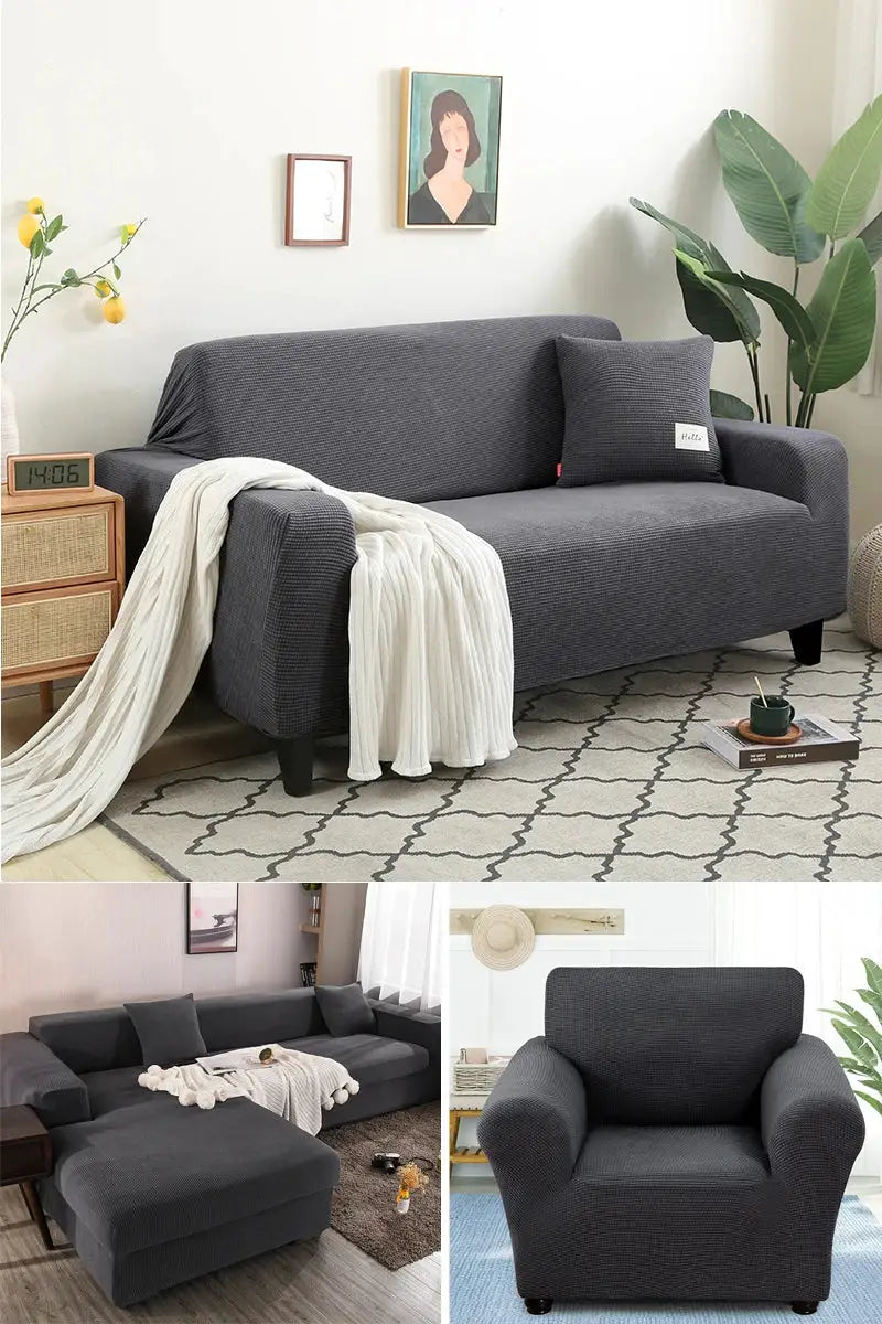 Thick jacquard sofa protector for L-shaped dark gray living room couch by Simples Market