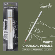 SeamiArt white charcoal pencils set, 3 pcs in hard/medium/soft with white bodies