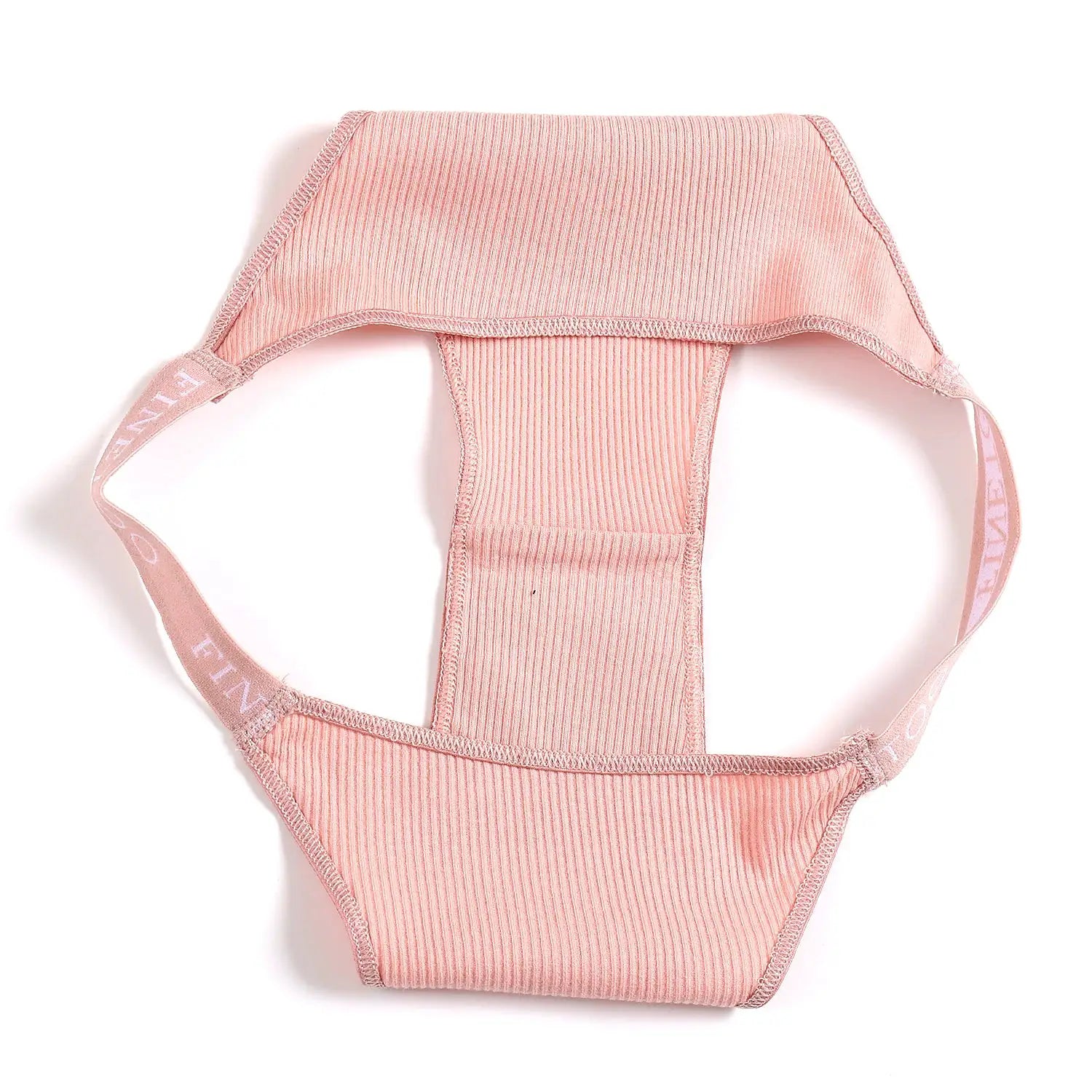 Finetoo pink ribbed cotton panties, 5-piece set, low-rise women's briefs