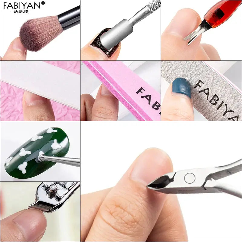 FABIYAN 8-piece manicure set with nail clippers, cuticle pushers, files, buffers, cleaning brush and dotting pen