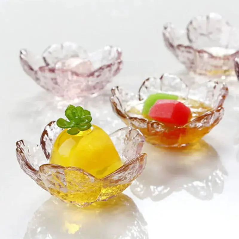Japanese Style Small Glass Plate With Golden Border Sakura Bowl For Mini Desserts And Ice Cream 1 To 3 Piece Set