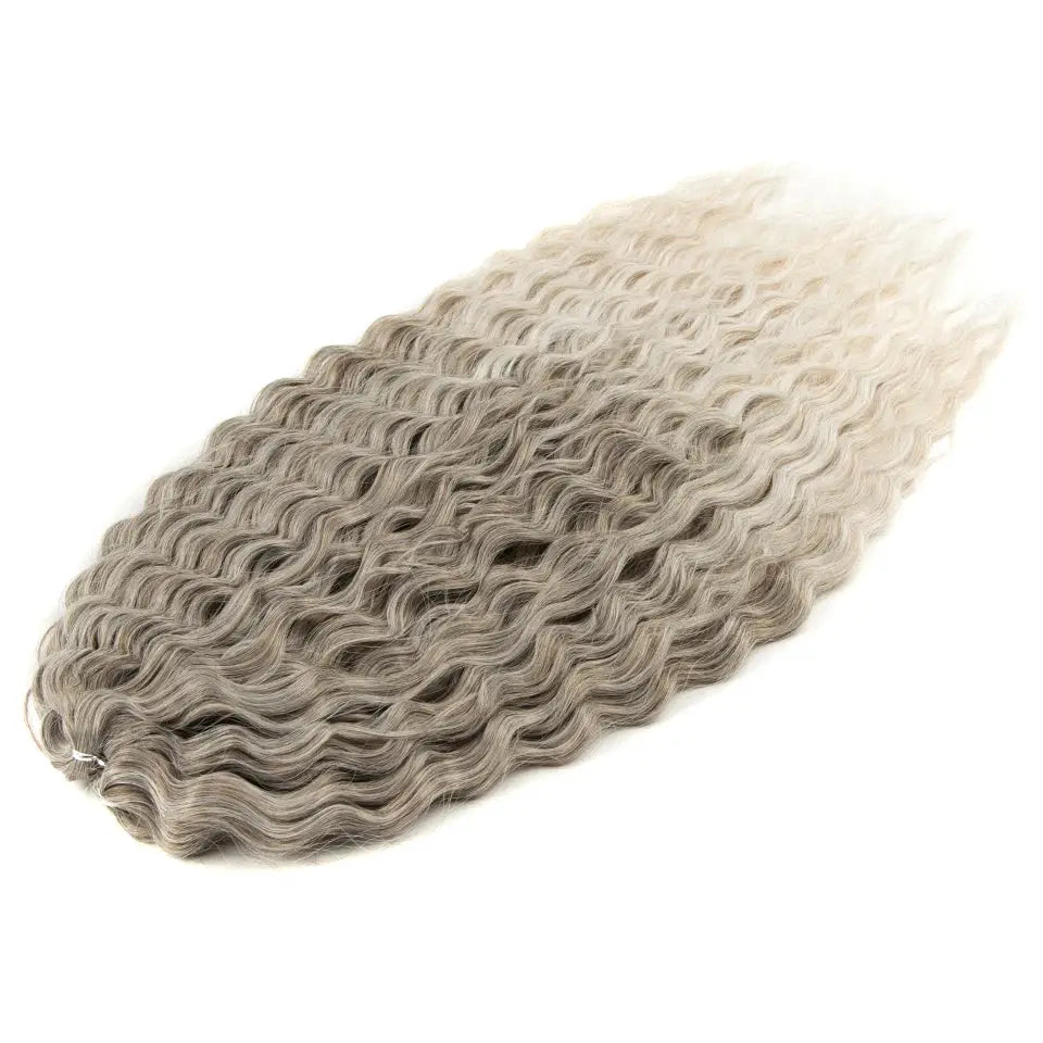 Ariel Curl Water Wave Crochet Hair extension, ombre blonde to gray, 22 Inch synthetic braiding