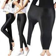 Simples Market women's shiny black leggings capri pants, knee-length, stretchy casual wear