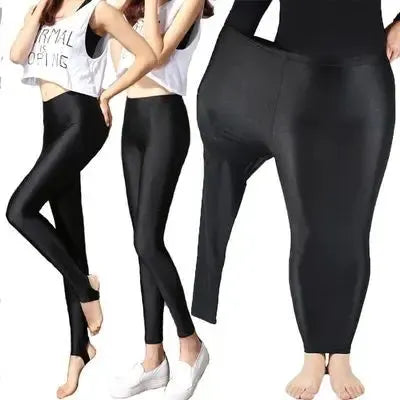 Simples Market women's shiny black leggings capri pants, knee-length, stretchy casual wear