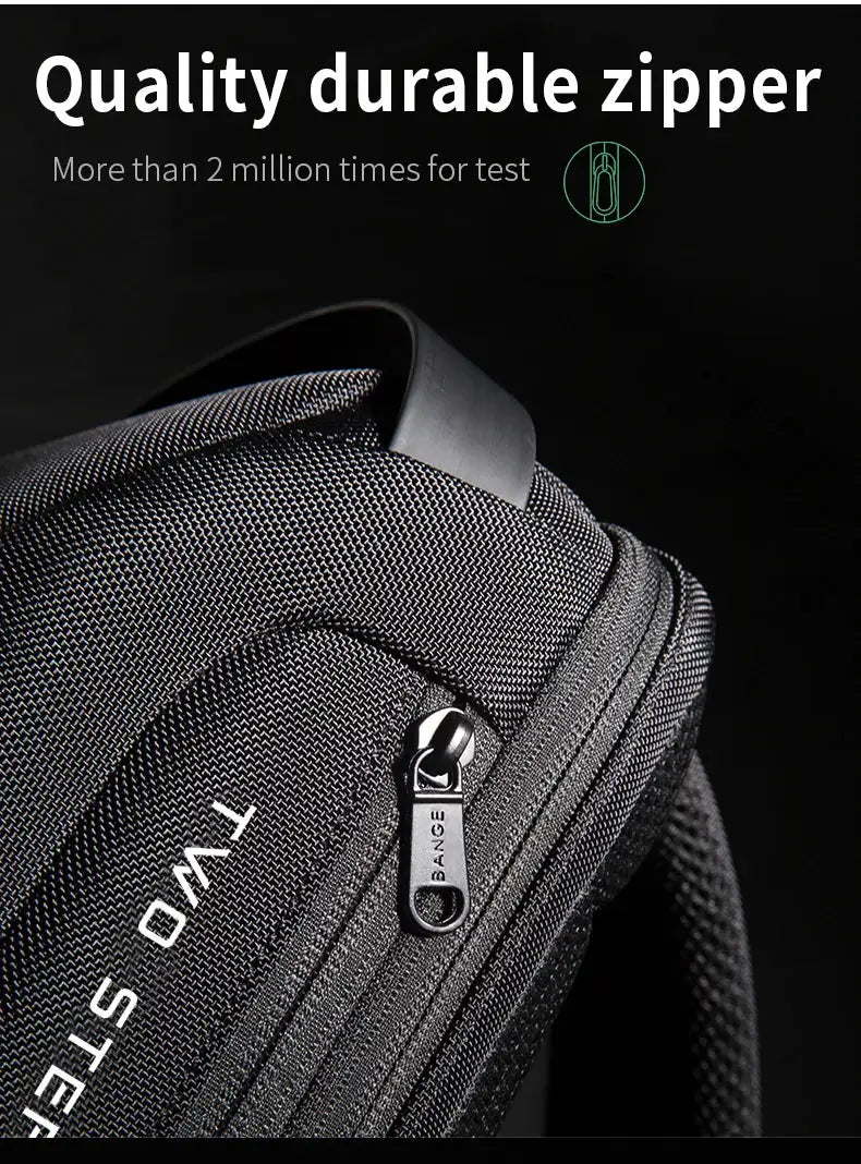 BANGE black anti-theft chest bag with crossbody strap, waterproof fabric and USB charging
