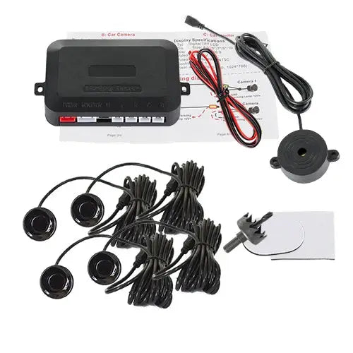 Hippcron 4-sensor car parking sensor kit with buzzer and wiring, 12V, black/white, Simples Market