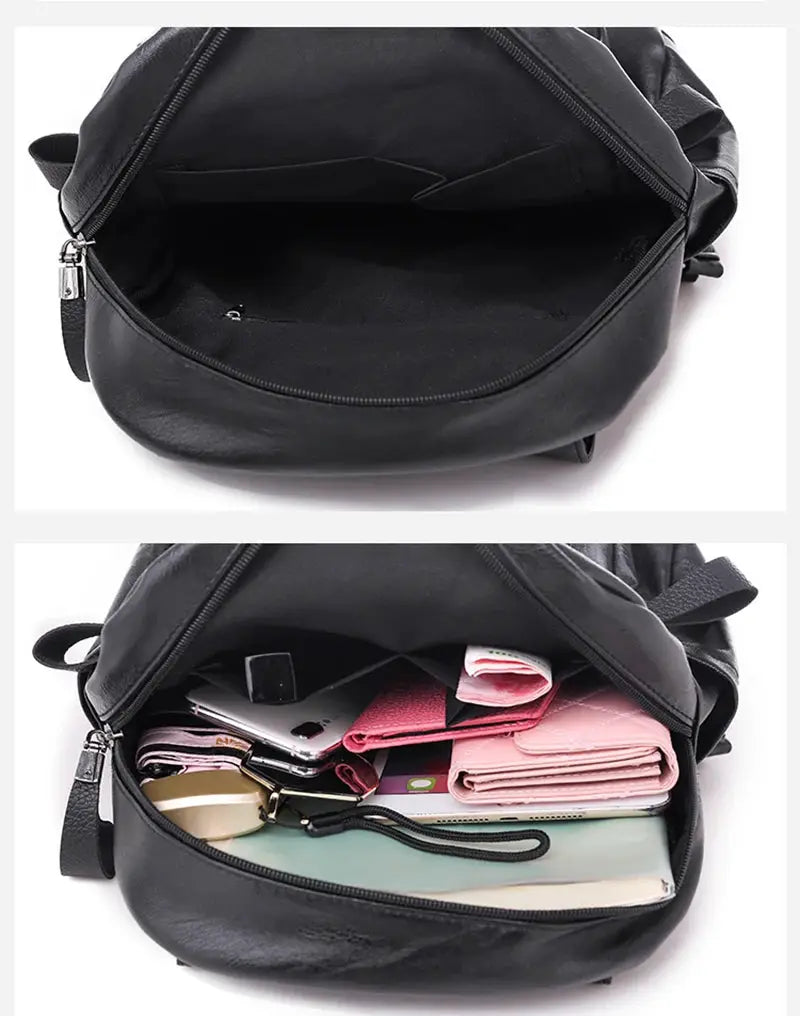 Yogodlns luxury black PU leather backpack for women with large capacity and double zipper