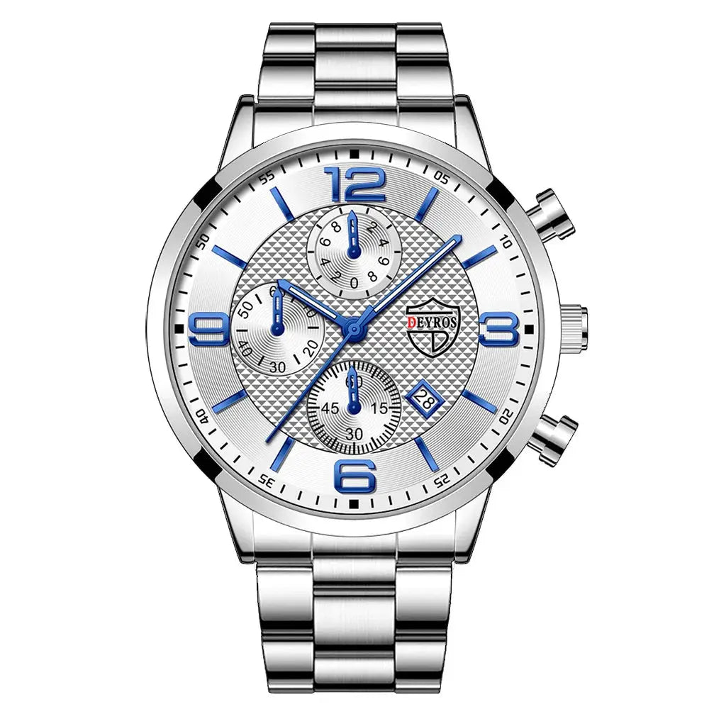LuxAurum Mens Luxury Business Watch Stainless Steel Quartz With Calendar And Luminous Hands