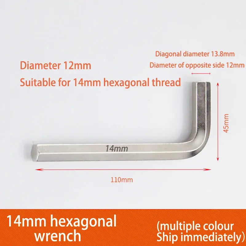L-shaped 14mm hexagonal wrench, silver metal, 110mm long with 14mm hex head