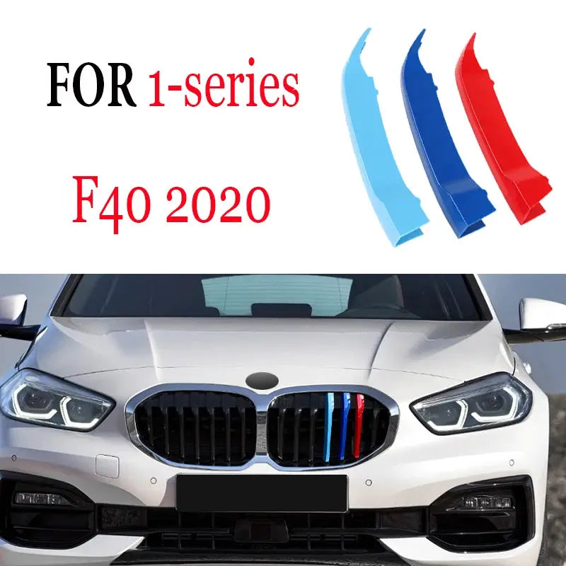 Simples Market 3Pcs BMW front grille trim strips in light blue, blue and red for Series 1-8 and X1-X7