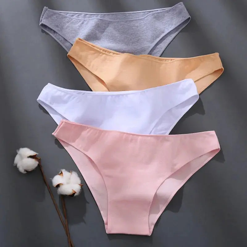 Plus-size cotton low-rise briefs by Simples Market; 5-color set (gray, beige, white, peach, pink)
