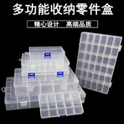 Clear plastic 10-slot storage organizer with blue latches for portable jewelry and beads