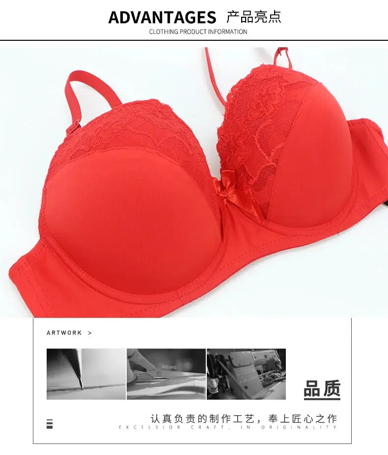 Red lace push-up bra with floral lace cups and underwire