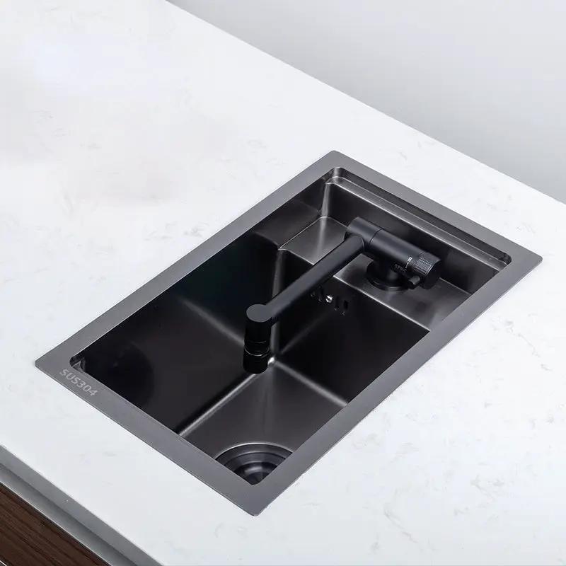 Bar sink, black, small stainless steel single bowl with matte black faucet