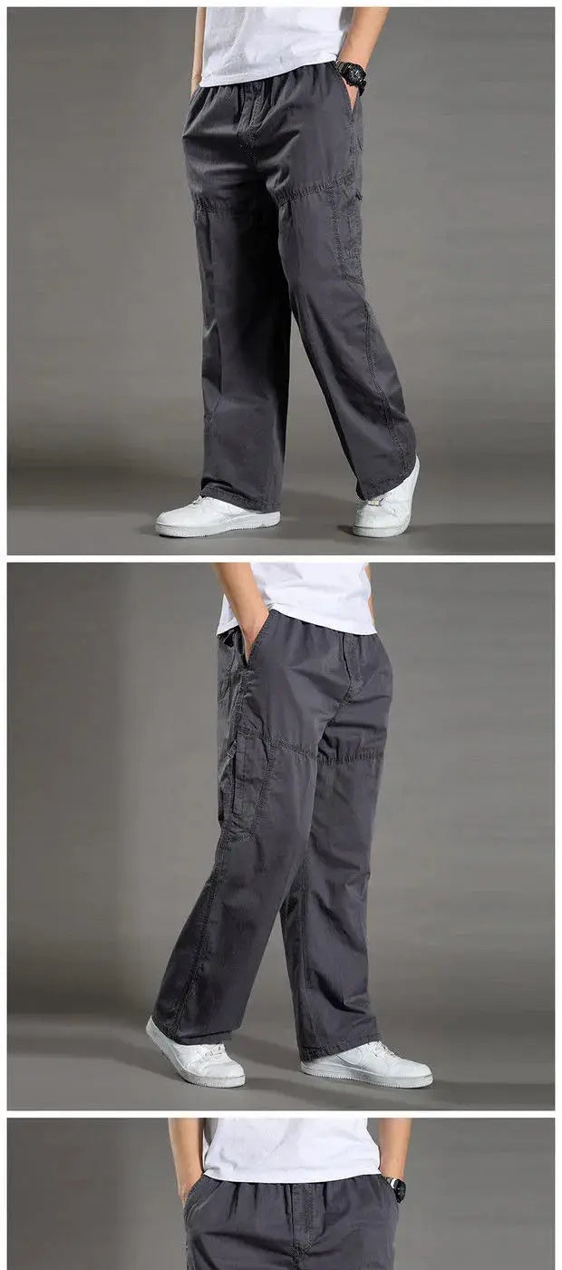 Simples Market men's cargo pants, charcoal gray cotton workwear joggers with cargo pockets, size 6XL