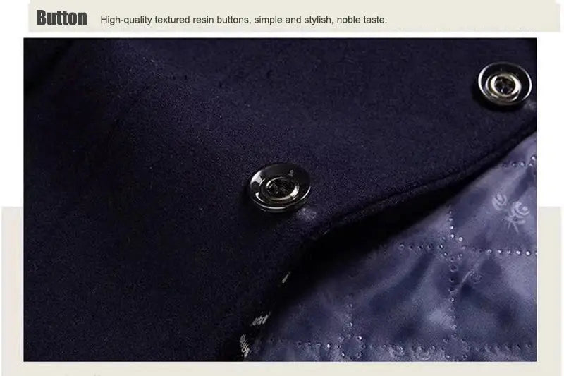 Simples Market men's navy wool coat, mid-length cotton-padded warm trench with metal buttons