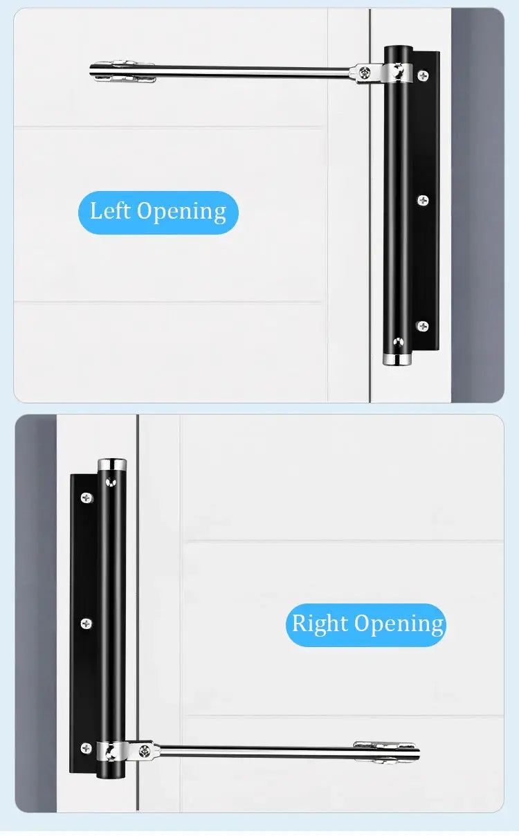 KAK 50kg adjustable door closer, aluminum alloy, black body with chrome arm, for left or right opening doors (2 pcs)