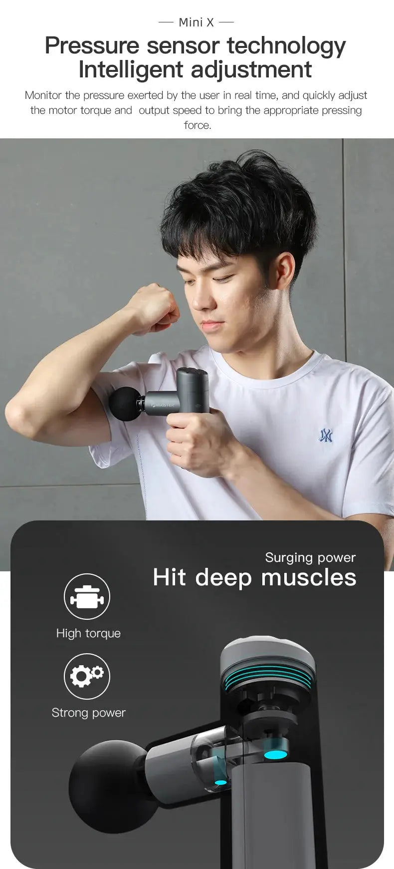 Simples Market Booster Mini X massage gun gray with black head, handheld portable percussion massager