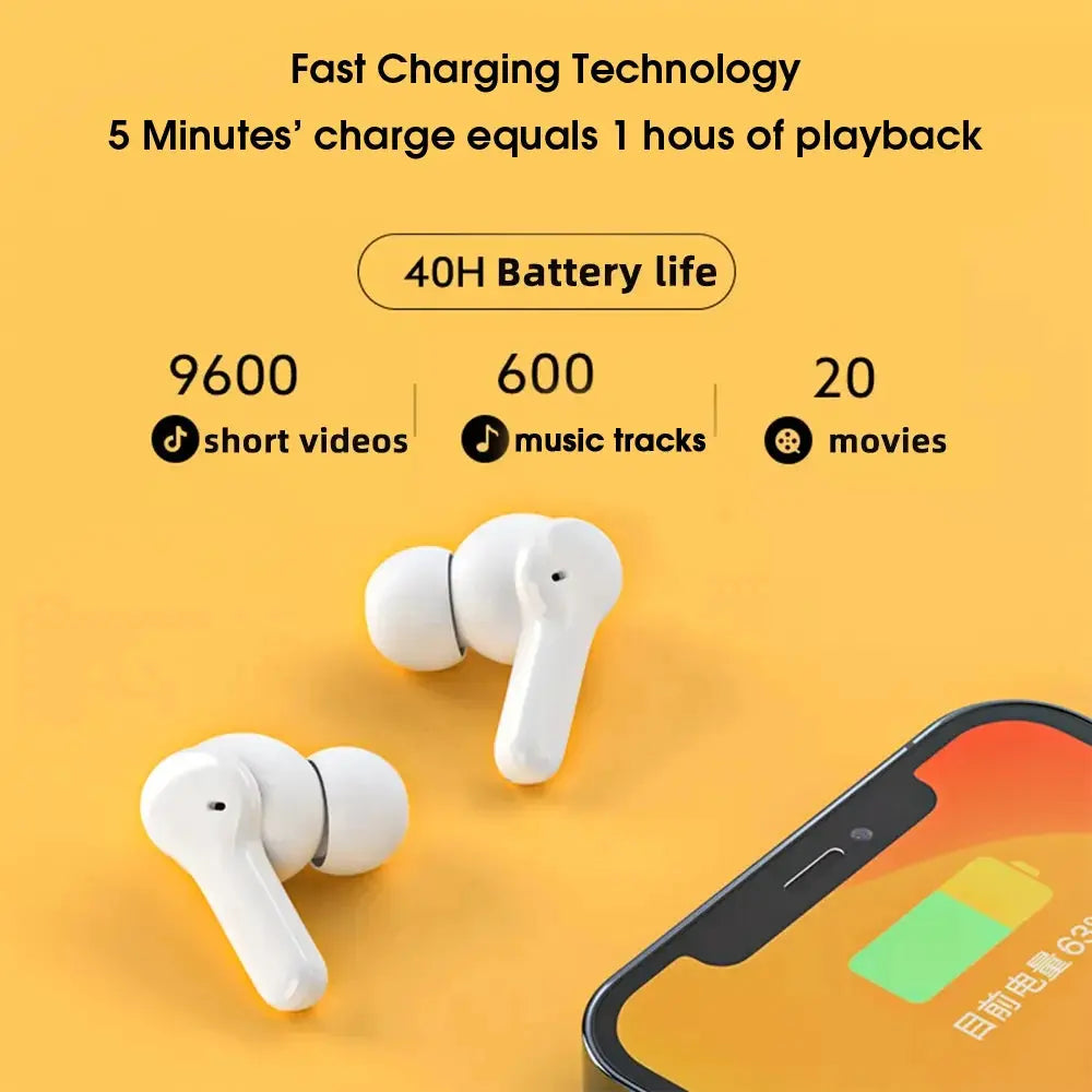 QCY T13 white wireless TWS earbuds pair with touch controls, ENC HD call, 4 mics, Simples Market