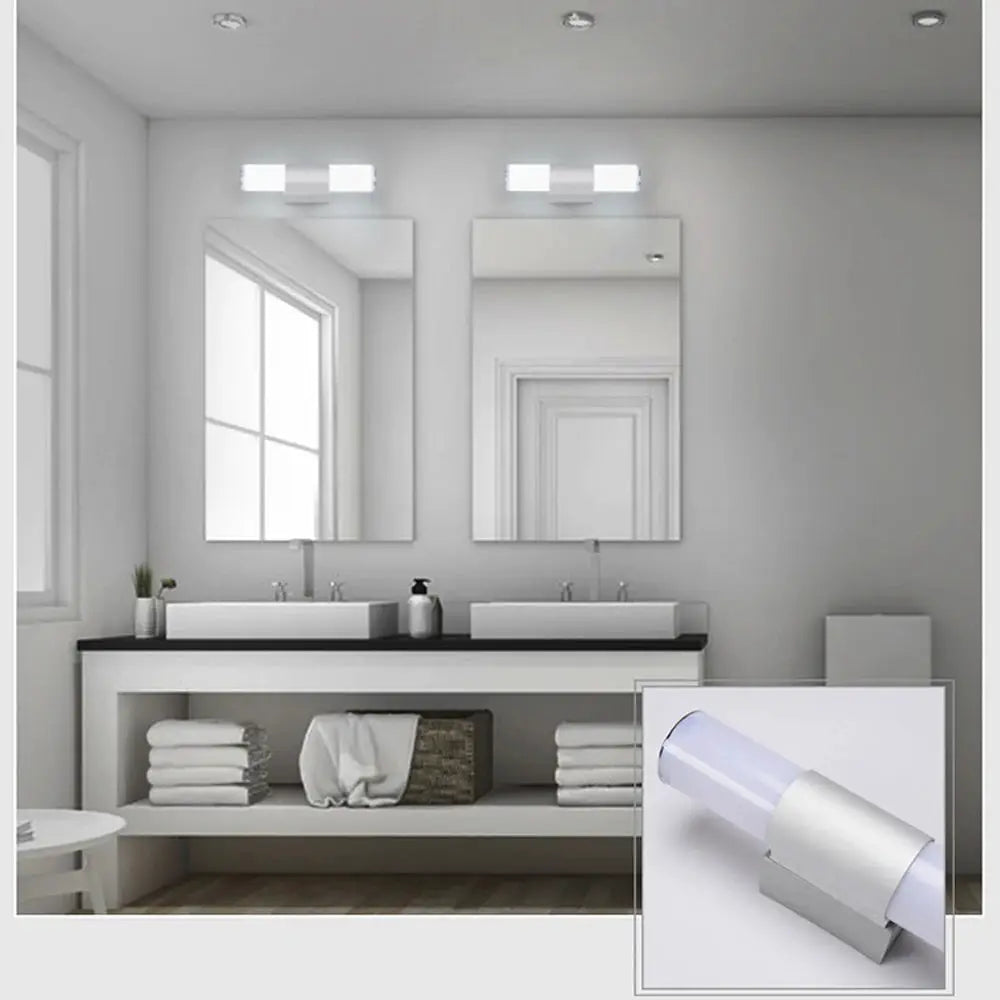 Pair of Simples Market bathroom wall LED mirror lights, white tubular fixtures, 110–220V AC