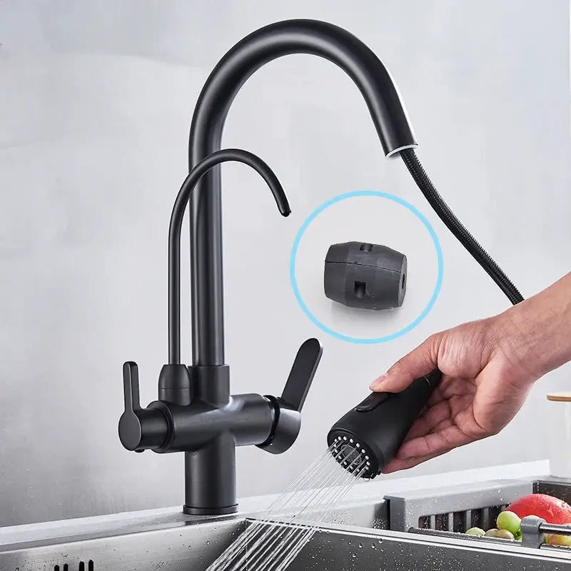 Rozin black pull-out purification kitchen faucet with spray head, 3-way mixer, Simples Market
