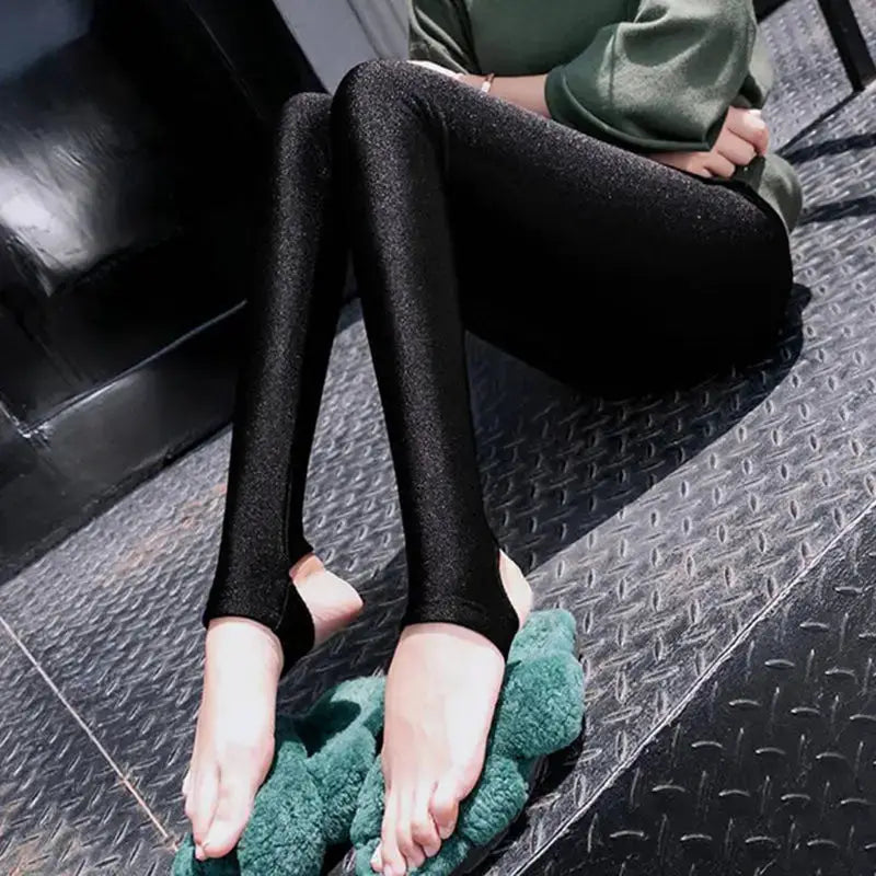 Leggings black shiny high-waist fleece by Simples Market