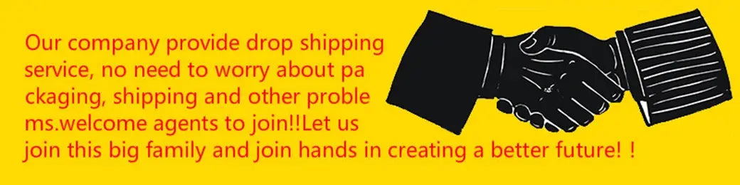 Yellow shipping promo banner with a black handshake illustration and red text.