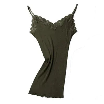 SuyaDream 70 Percent Silk Cotton Blend Lace Camisole With Spandex Knit For Soft Breathable Comfort