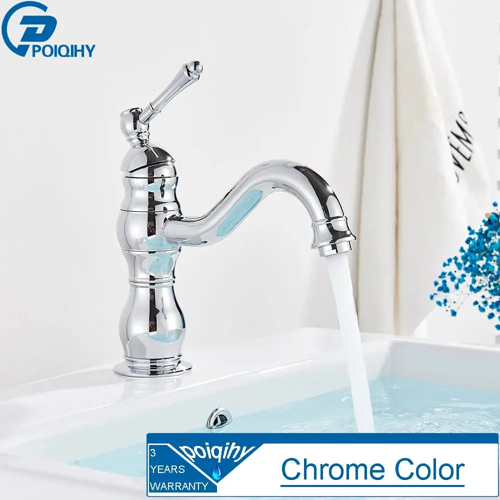 POIQIHY chrome bathroom basin faucet, deck-mounted 1-hole, with single-lever hot and cold mixer