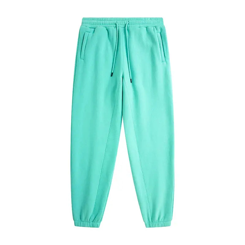 ZODF Trendy fleece sweatpants, turquoise unisex joggers with drawstring waist, elastic cuffs, solid color