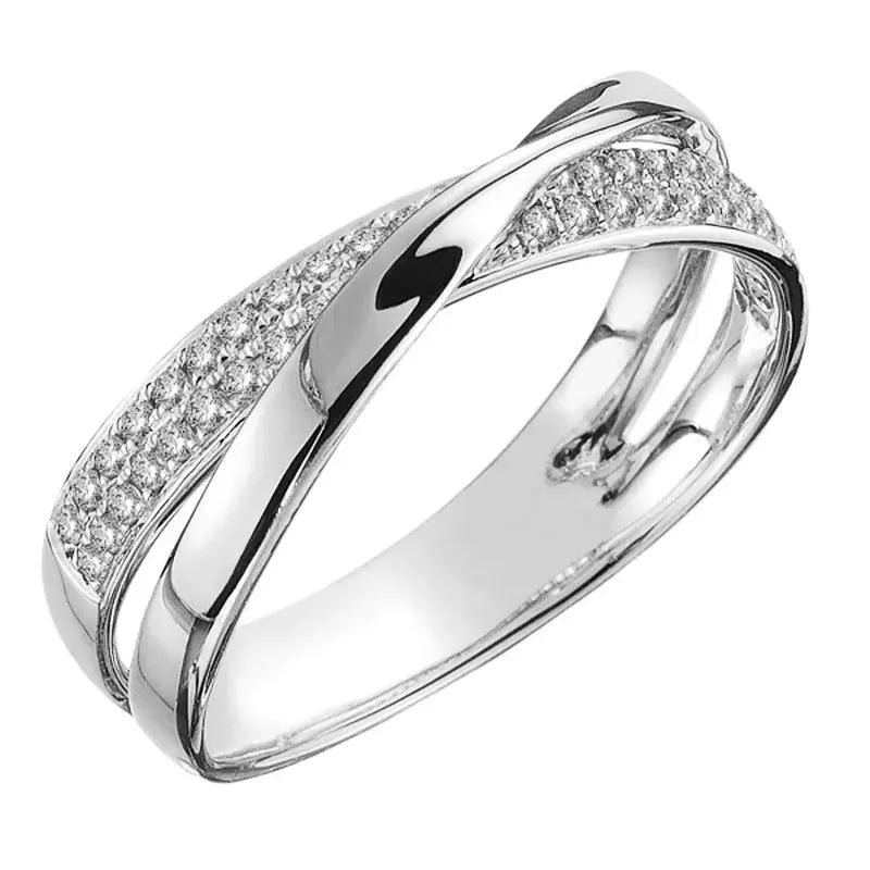 Huitan Two Tone X Shape Cross Ring For Women Wedding Jewelry Dazzling CZ Stone Large Modern Ring Fashion Accessory