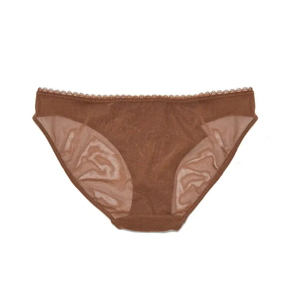 Simples Market brown lace mesh panties, see-through unlined women's underwear