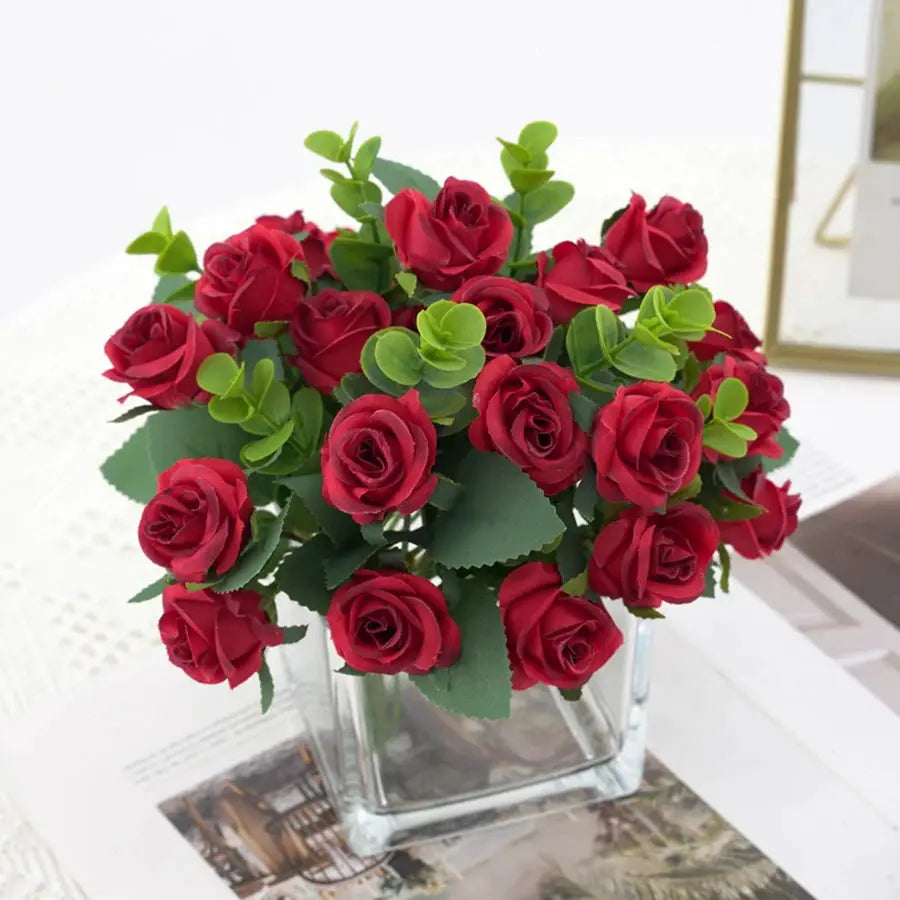 Smr Artificial Flowers Vase For Home Decor Outdoor Garden Christmas Eucalyptus Leaves Silk Roses Bouquet