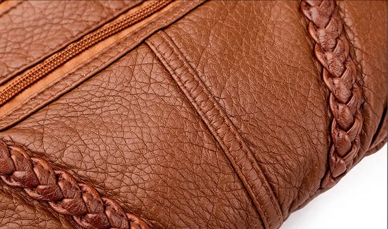 Womens brown PU leather messenger bag with braided strap