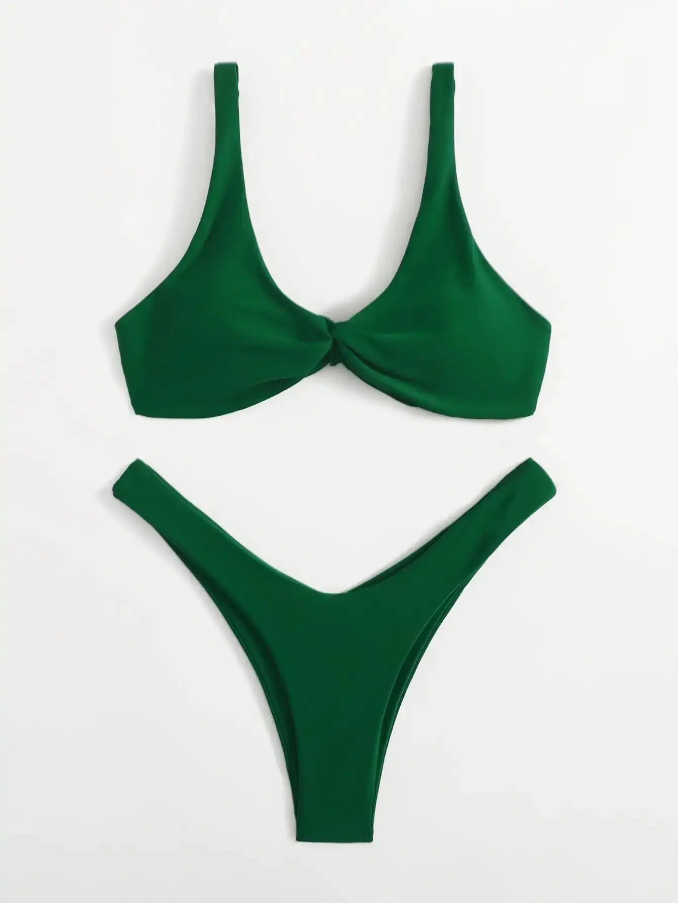ZTVitality green padded bikini top with a front twist, matching high-leg bottom two-piece swimsuit