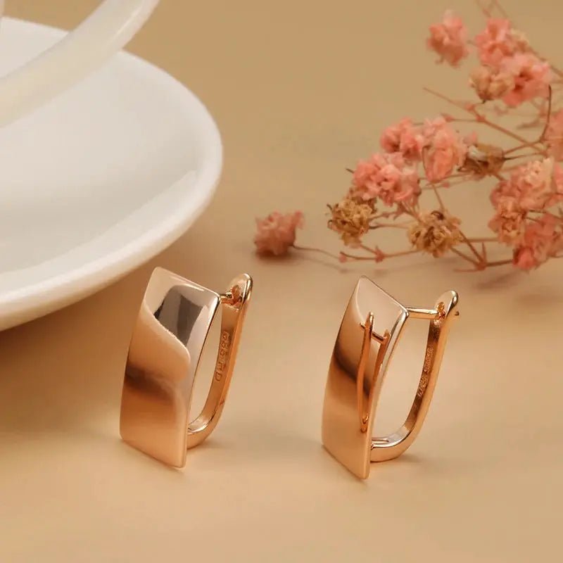Kinel 585 Rose Gold Glossy Dangle Earrings For Women Fashion Geometric Square Drop CZ Cubic Zirconia Jewelry - Simples Market