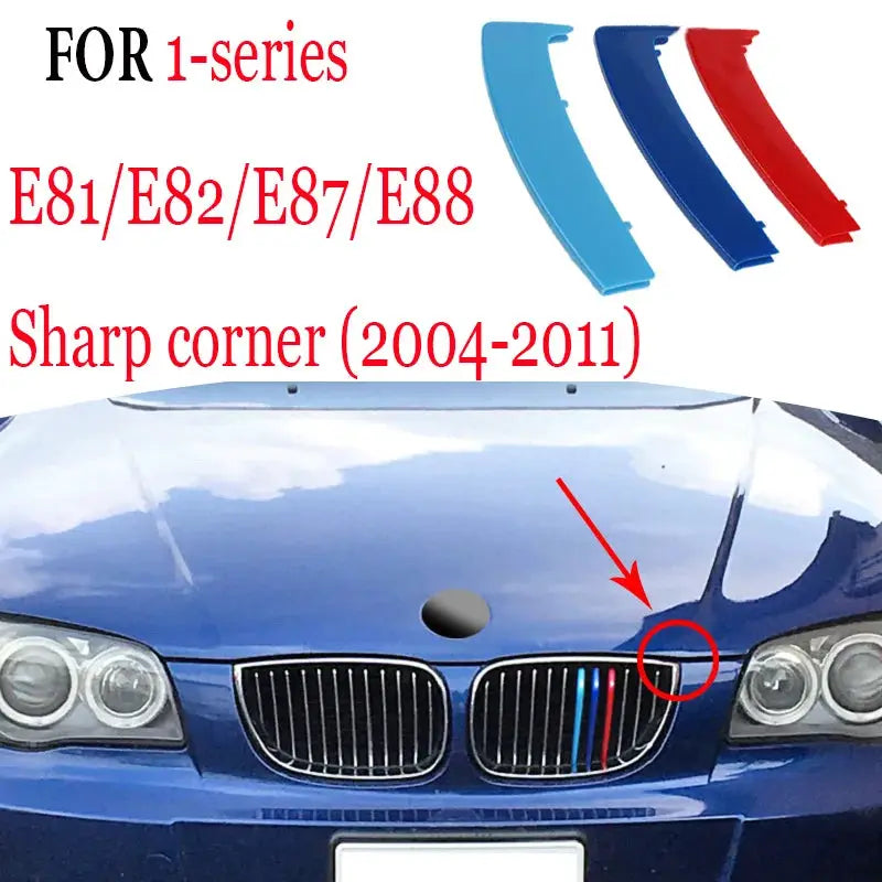 3Pcs Front Grille Trim Strips for BMW in blue, dark blue and red by Simples Market