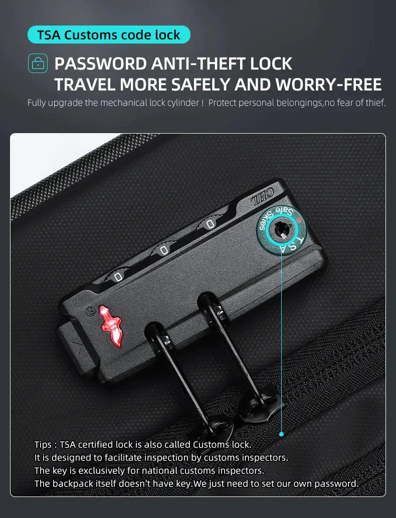 Laptop backpack with TSA anti-theft lock, black waterproof Simples Market brand