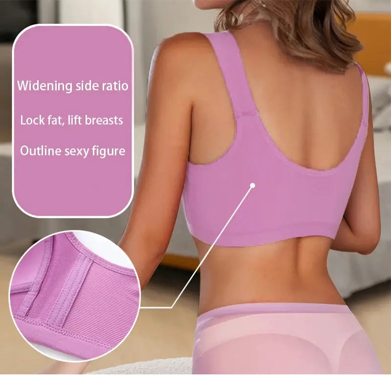 Push-up front-button bra from Simples Market in pink lavender; wireless full-support bralette.
