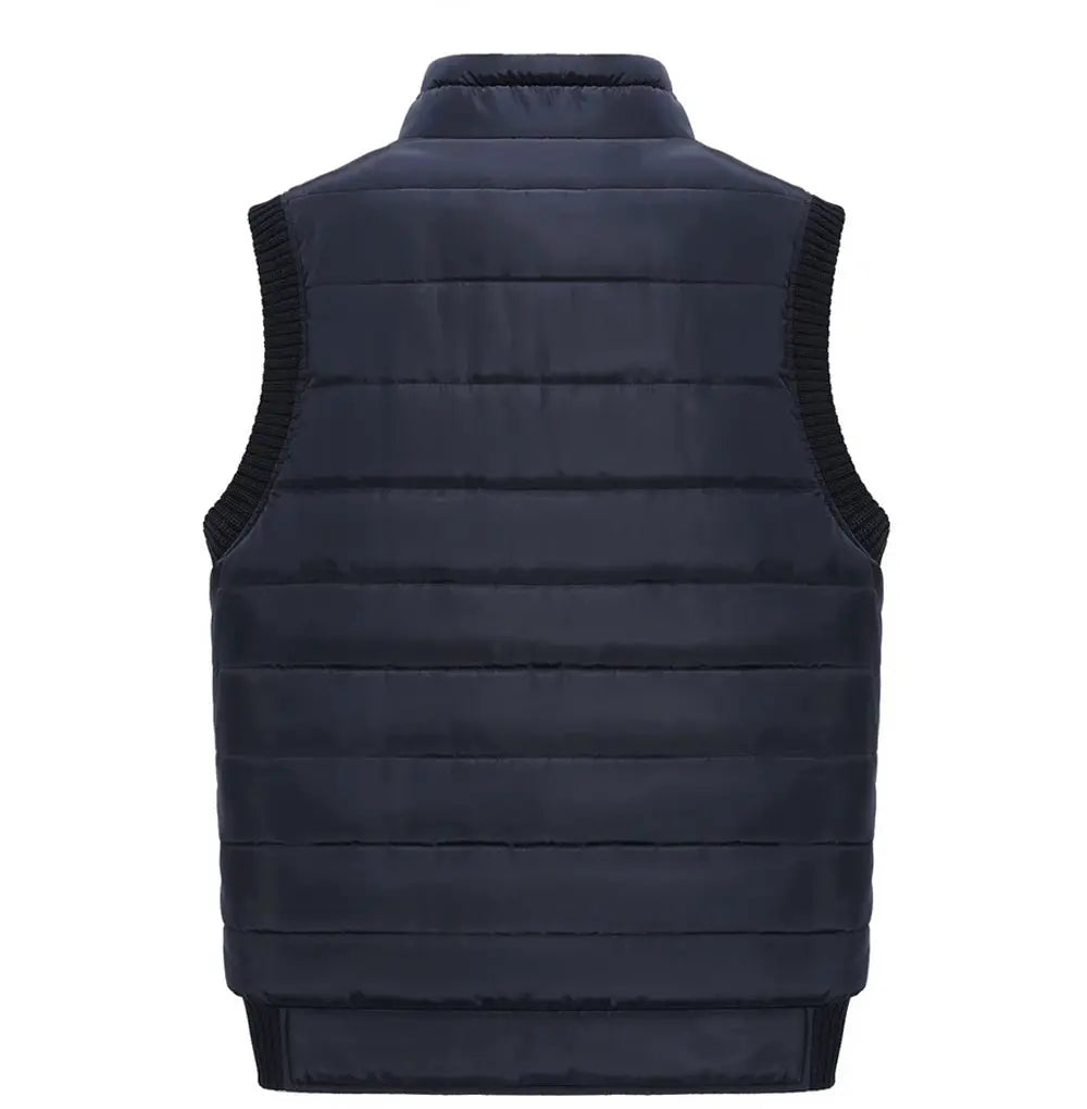 Simples Market men's navy padded sleeveless vest with stand collar and quilted design