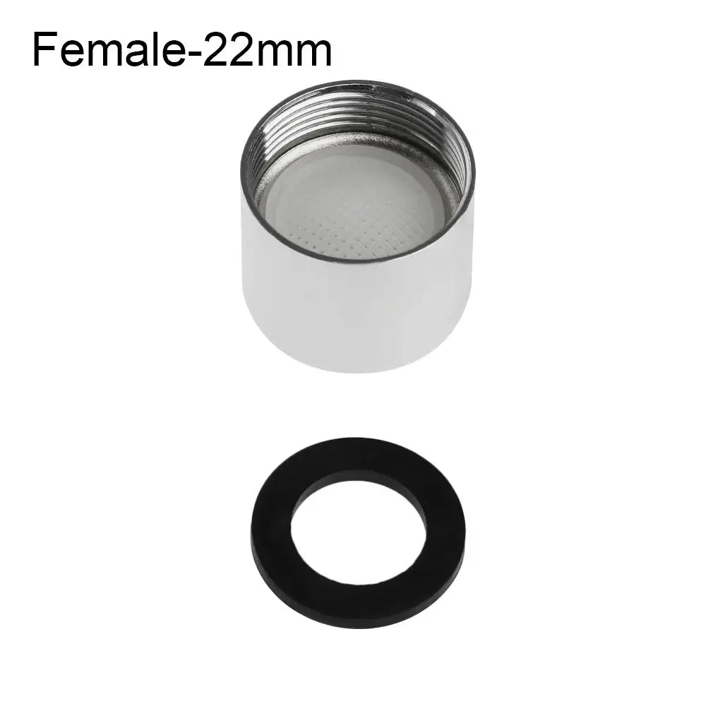 Faucet aerator set: chrome 22mm female-threaded nozzle with diffuser and black rubber washer (2-piece)