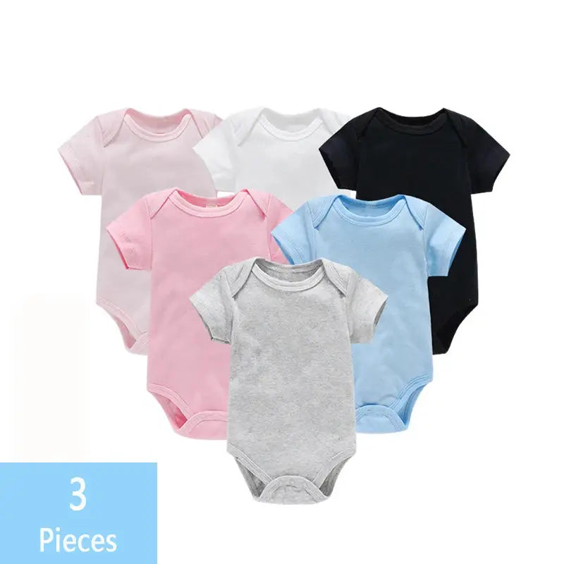 3 Piece Baby Bodysuit Set Cotton Summer Romper For Newborns Boys Girls Solid Color Jumpsuit Clothing